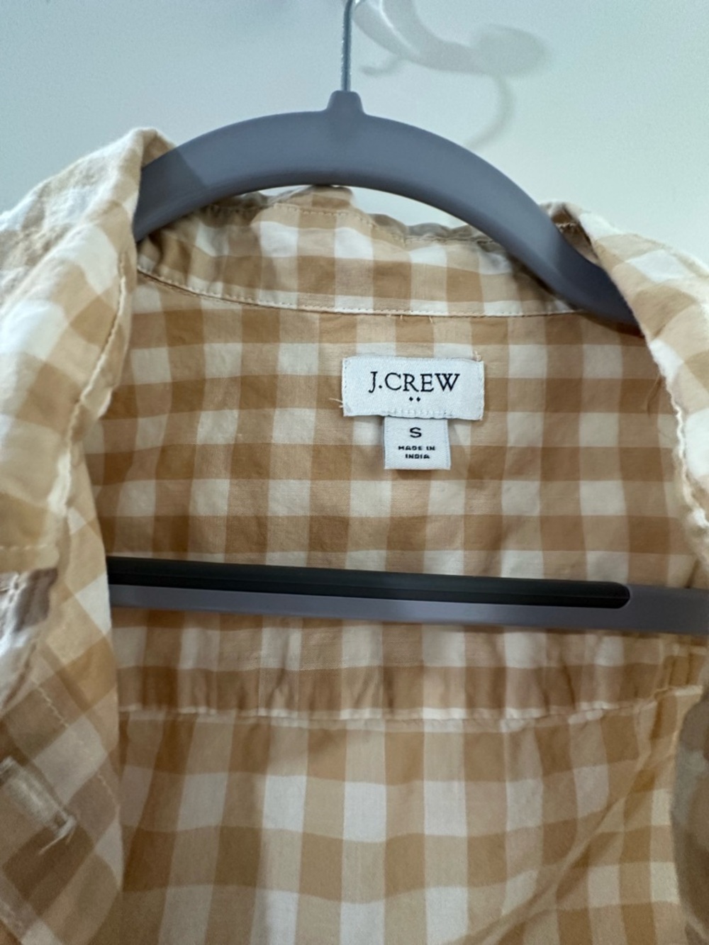 J. Crew 100% Cotton Tan and White Gingham Button-Down Shirt - Picture 2 of 3